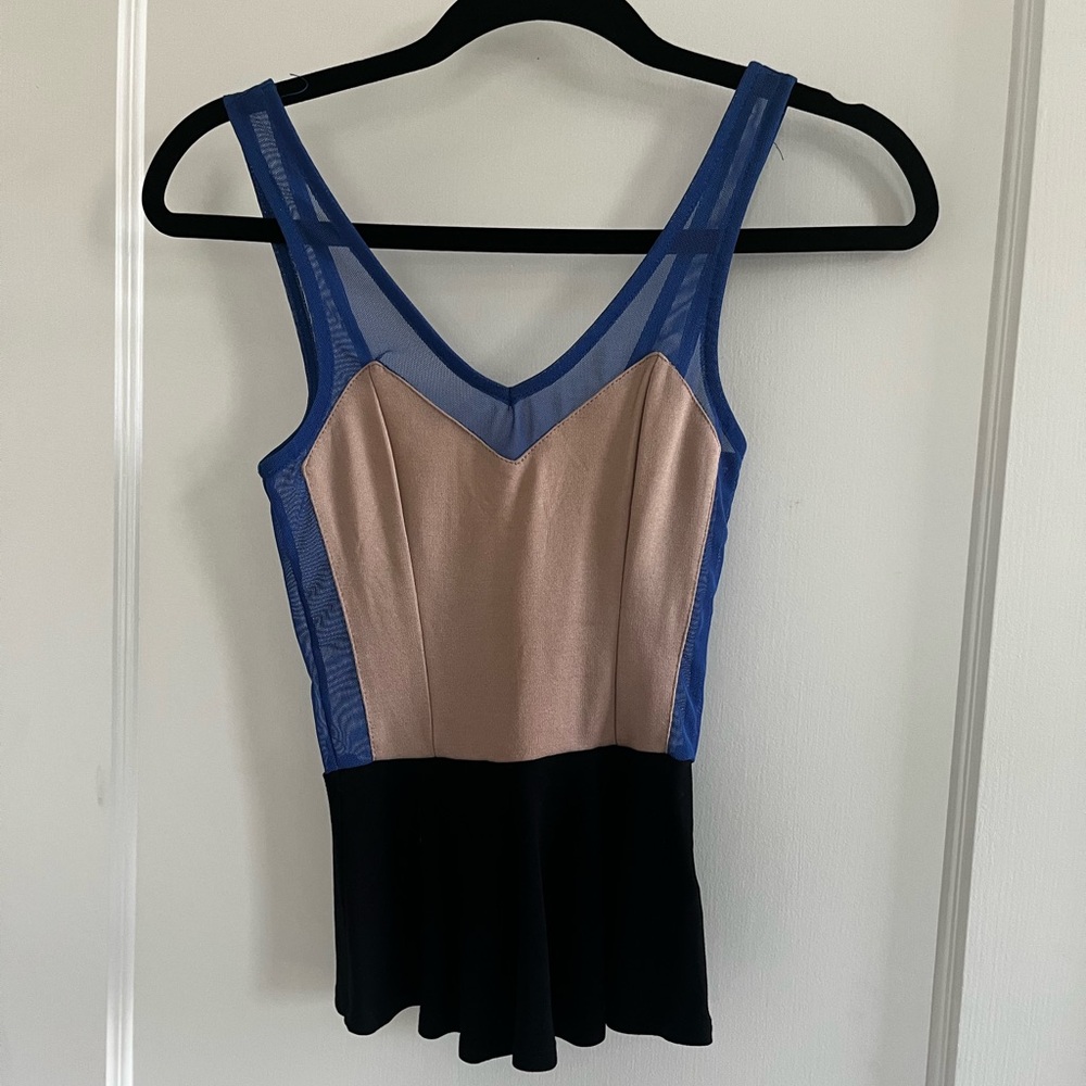 Urban Outfitters Blue, Nude & Black Mesh Colorblock Tank